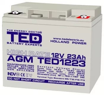 espressoare automate Acumulator 12V 23A AGM VRLA High Rate 181x76x167mm M5 TED Battery Expert Holland