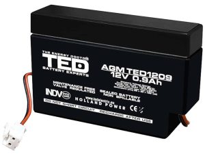 Acumulator AGM VRLA 12V 0.9Ah plumb acid 96x25x62 mm cu fir TED Battery Expert Holland