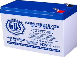 Acumulator AGM VRLA 12V 7.05Ah plumb acid pentru sisteme de securitate 151x65x95 mm F1 terminal GBS12705F1