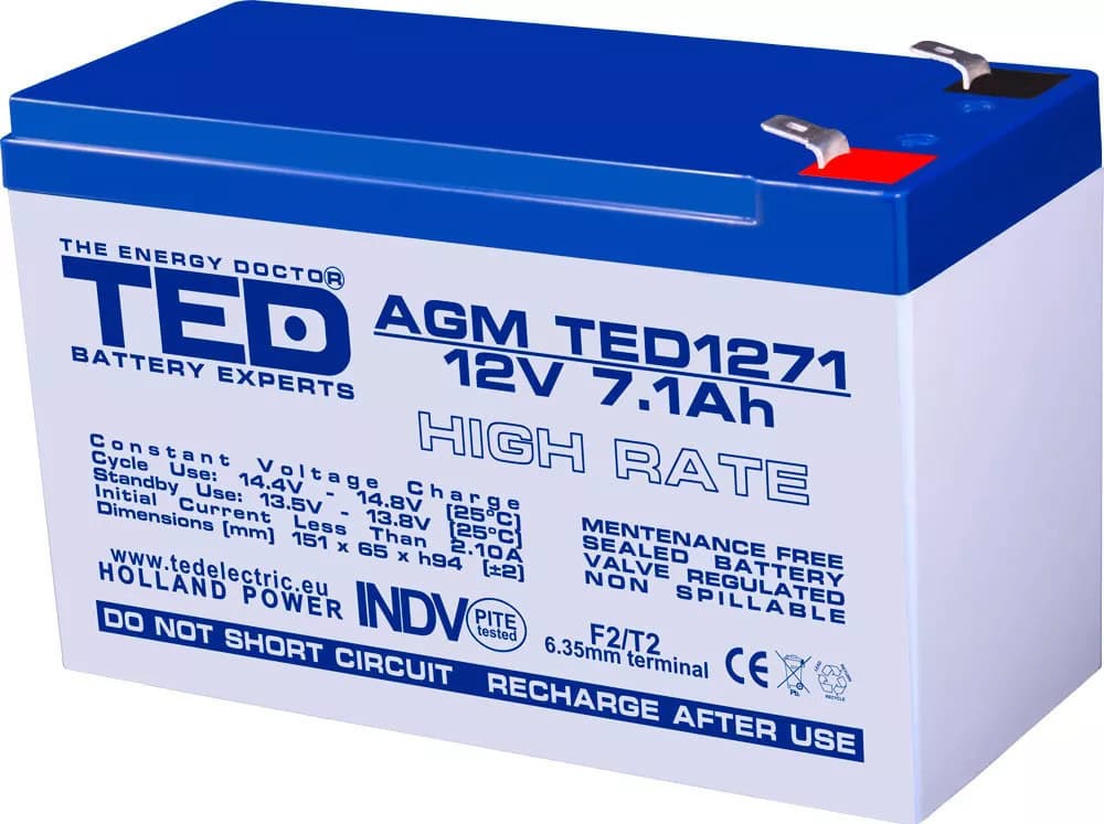espressoare automate Acumulator AGM VRLA 12V 7.1A High Rate 151x65x95mm F2 TED Battery Expert Holland