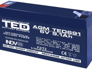 Acumulator AGM VRLA plumb acid 6V 9.1A 151x34xh95mm F2 TED Battery Expert Holland TED002990 5949258002990