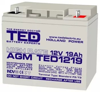 espressoare automate Acumulator TED 12V 19Ah High Rate AGM plumb acid 181mm x 76mm x h167mm TED1219HRF3