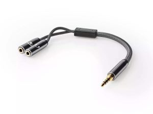 Adaptor audio pentru casti si microfon Jack 3.5 mm tata - 2x 3.5 mm mama Nedis gri metal