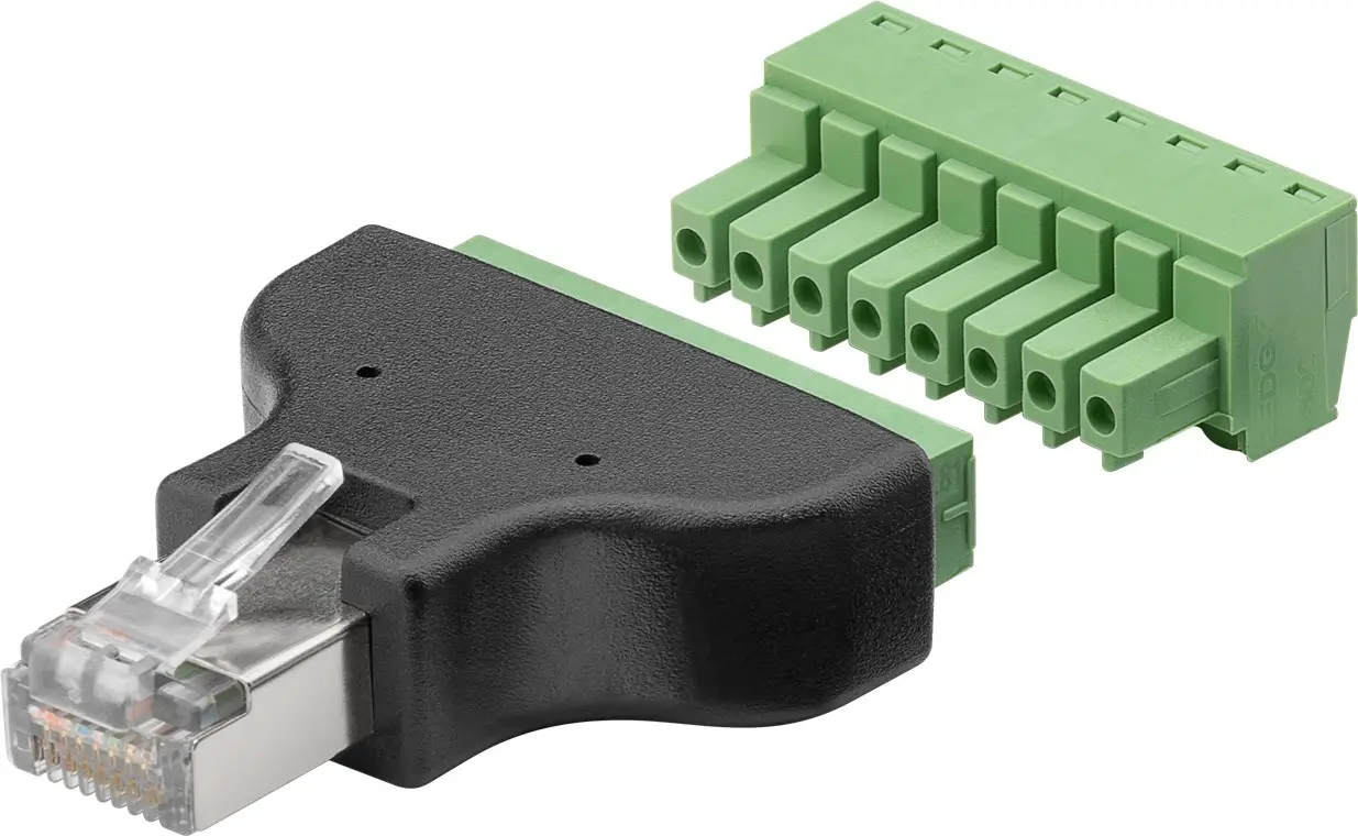 bloc masura monofazat Adaptor bloc terminal cu 8 pini tip regleta surub la RJ45 tata 8P8C Goobay 76736