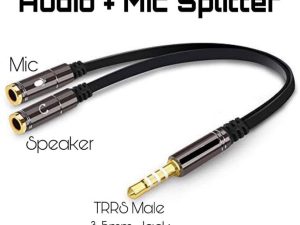 Adaptor cablu 4 pini 3.5 mm tata Jack la 2x Jack 3.5 mm mama 0.3m metal negru