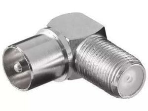 Adaptor coaxial TV 90 grade tata la F mama metal Goobay