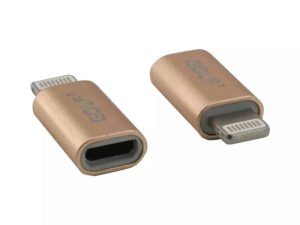 Adaptor conector mama Micro USB - iPhone Ligtning tata auriu Golf