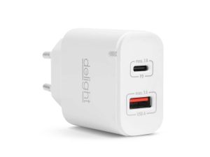 Adaptor de retea - QC3.0 USB + USB Type C PD 20W cu incarcare rapida alb Delight 55047WH