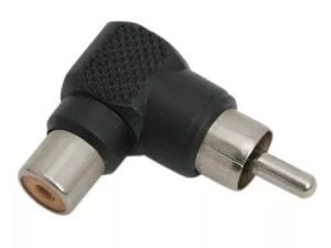 Adaptor la 90 grade RCA tata - RCA mama plastic negru