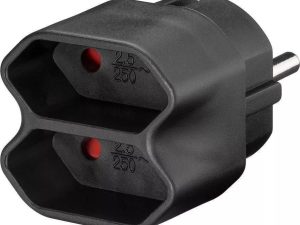 Adaptor Stecher Schuko - 2x Euro mama negru Goobay