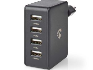 Alimentator incarcator 220V - USB 24W 2x2.4A 2x1A negru NEDIS