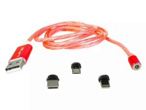 Cablu 1m 3in1 USB TYPE C iPhone Micro USB iluminat LED rosu