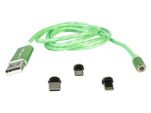 Cablu 1m 3in1 USB TYPE C iPhone Micro USB iluminat LED verde