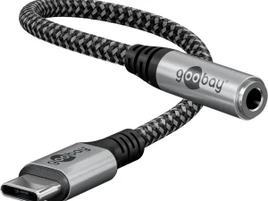 Cablu adaptor USB-C la mufa Jack 3.5 mm mama 15cm textil Goobay 74056