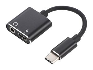 Cablu adaptor USB Type C tata - Jack 3.5 mm mama STEREO si USB Type C mama 7cm Well