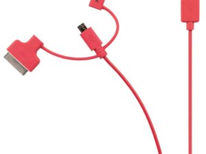 Cablu alimentare si sincronizare rosu USB 2.0 - micro USB +adaptor lightning +Apple Dock 30pini 1m cupru Valueline