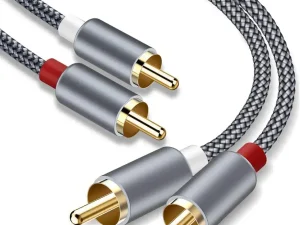 Cablu audio 2x RCA-tata la 2x RCA-tata 2m contacte aurite design metalic subtire si elegant