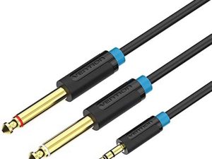 Cablu audio 3m 4mm Jack 3.5 mm 3pin mufa tata - 2x Jack 6.3 mm mufa tata cupru aurit negru PVC VENTION BACBI