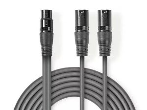 Cablu audio balansat stereo 2x XLR 3-pini tata - XLR 3-pini mama 1.5m gri Nedis