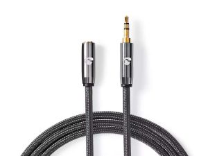 Cablu audio Jack stereo 3.5 mm tata - 3.5 mm mama Nedis 2m gri metal