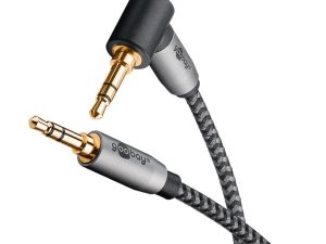Cablu audio stereo 1m textil impletit Jack 3.5 mm - 3.5 mm 90 grade tata-tata aurit Goobay 65278