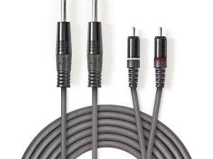 Cablu audio stereo 2x 6.35 mm Jack tata - 2x RCA tata 1.5m gri Nedis