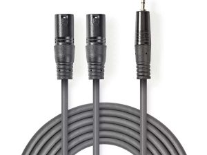 Cablu audio stereo 2x XLR 3-Pin tata - 3.5 mm Jack tata 1.5m gri Nedis