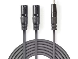 Cablu audio Stereo 2x XLR 3 Pini tata - Jack 3.5 mm tata 3m gri Nedis