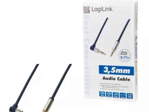 Cablu audio stereo 90 grade Jack 3.5 mm 0.75m tata-tata aurit albastru inchis carcasa aluminiu LOGILINK CA11075