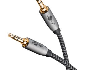 Cablu audio stereo AUX Jack 3.5 mm tata-tata 0.5m premium extrem de flexibil textil negru Goobay Plus 65272