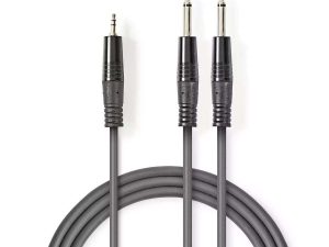 Cablu audio Stereo Jack 2x 6.35 mm tata mono - 3.5 mm tata Stereo 1.5m gri Nedis
