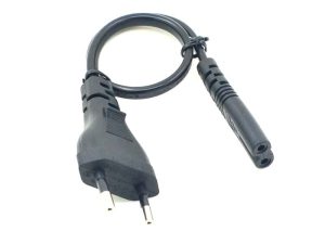 Cablu de alimentare EURO tata - tip 2 pini mama 20cm drept 2x0.75mm2 2.5A 250V negru