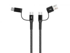 Cablu de date si incarcare 4in1 1m 3A Well negru