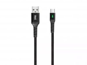 Cablu de date si incarcare USB Type C 1m Well indicator incarcare 3A negru