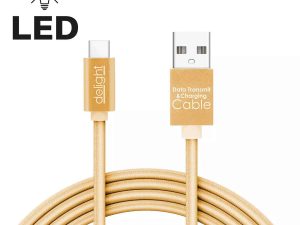 Cablu de date si incarcare USB Type C cu lumina LED auriu 1m Delight