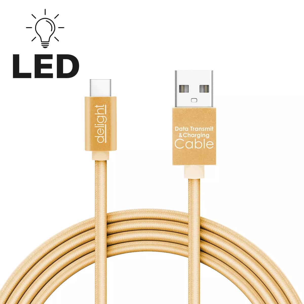 telefoane mobile Cablu de date si incarcare USB Type C cu lumina LED auriu 1m Delight