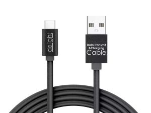 Cablu de date USB type C 1m negru cu iluminare LED rosu delight