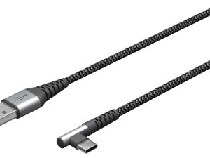 Cablu elegant extra-robust textil USB2.0 type C 90 grade - USB-A 0.5m 60W mufe metalice Goobay 64655