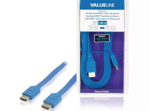 Cablu HDMI tata - HDMI tata High Speed cu Ethernet plat 2m albastru VALUELINE