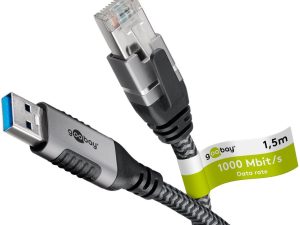 Cablu LAN Ethernet USB-A 3.0 la RJ45 1.5m CAT6 Gbit/s negru Goobay 70497