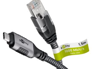 Cablu LAN Ethernet USB-C 3.1 la RJ45 1.5m Cat6 compatibil si pt. Apple Thunderbolt 3 negru Goobay 70697