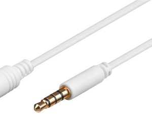 Cablu prelungitor 1m AUX casti 4-pin JACK 3.5 mm STEREO aurit mama-tata AWG28 cupru alb 62360 Goobay