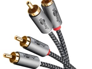Cablu stereo 2x RCA tata-tata 1m premium extrem de flexibil textil negru Goobay Plus 65292
