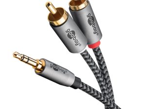 Cablu stereo premium extrem de flexibil textil 5m Jack 3.5 mm tata - 2x RCA tata negru Goobay Plus 65290