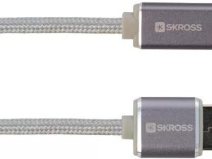 Cablu USB 2 in 1 cu conector USB Type C argintiu 1m protectie metalica Steel Line Skross
