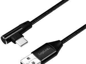 Cablu USB 2.0 A mufa - USB Type C mufa in unghi 1m negru LOGILINK CU0138
