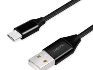 Cablu USB 2.0 A - USB type C 0.3m negru LOGILINK CU0139