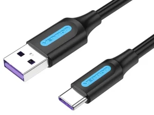 Cablu USB 2.0 USB A - USB C 3m 5A dublu ecranat negru 480Mbps VENTION CORBI
