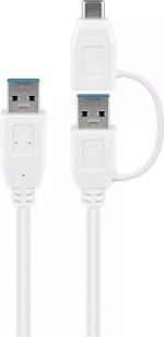 Cablu USB 3.0 A tata-tata cu adaptor USB A mama la USB Type C tata 0.5m 5Gbit/s alb Goobay