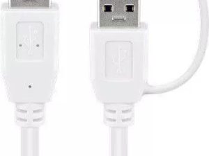 Cablu USB 3.0 A tata-tata cu adaptor USB A mama la USB Type C tata 0.5m 5Gbit/s alb Goobay